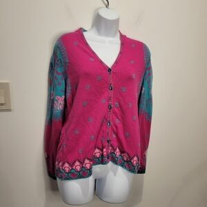 Ivko Size L Colorful Floral Print Cotton Button Up Cardigan